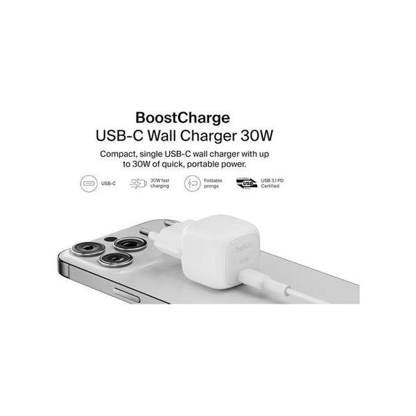 Belkin, WCA008KQWH BoostCharge 30W USB-C Cube Wall Charger with PPS