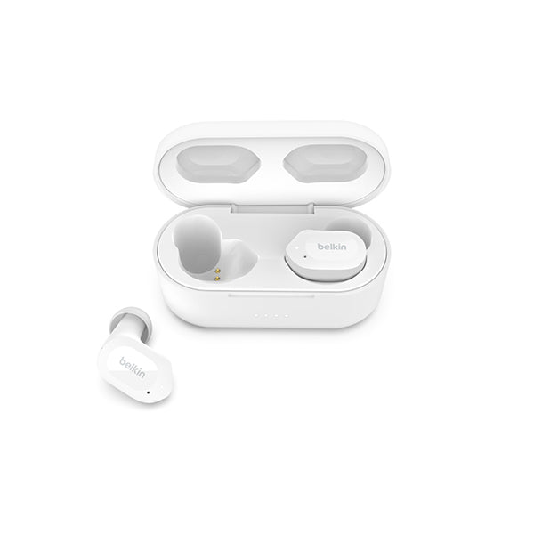 Belkin, AUC005BTWH Sound form Play Full Wireless Earphones, Bluetooth 5.2, 6mm Driver, 4 Microphone Call Technology, Call Noise Reduction, Up to 38 Hours Music Playback, Splashproof, IPX5