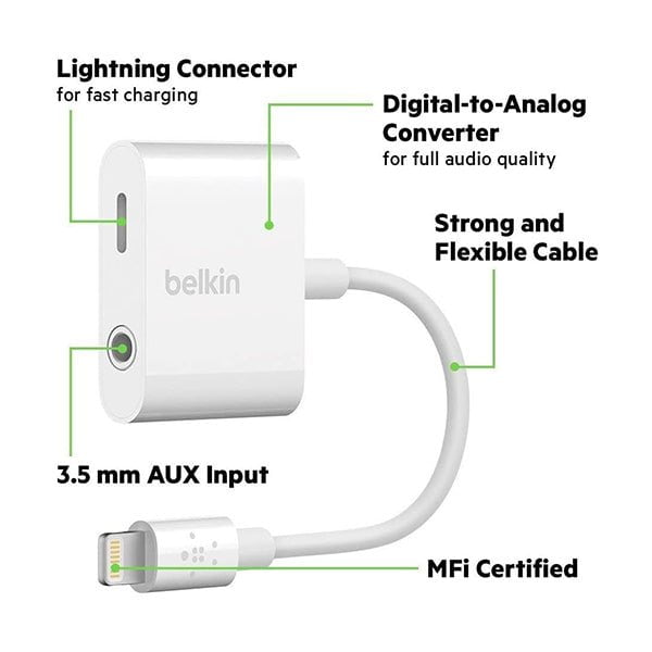 Belkin, F8J212btWHT 3.5mm Audio + Charge Rockstar (iPhone Aux Adapter)
