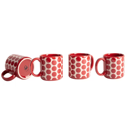 Set of 4 Mugs -  Stoneware Red Dots - Medaid International