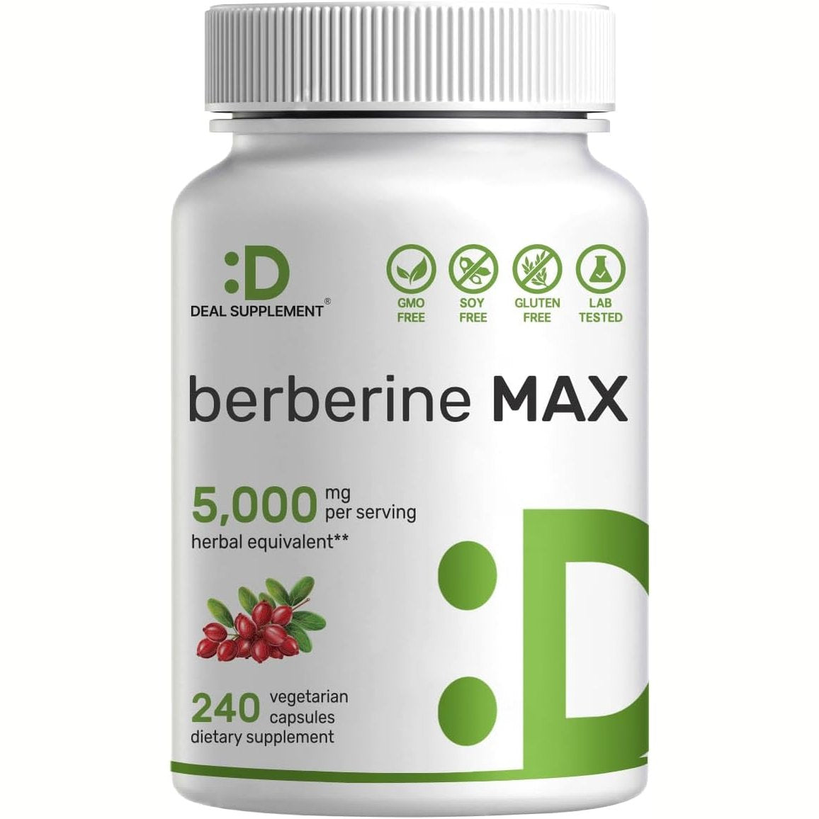 DEAL SUPPLEMENT Berberine Max Supplement with Turmeric, 5,000mg Per Serving, 240 Veggie Capsules – 97% Pure Berberine HCL – 25:1 Root Extract – Vegetarian Friendly, Non-GMO