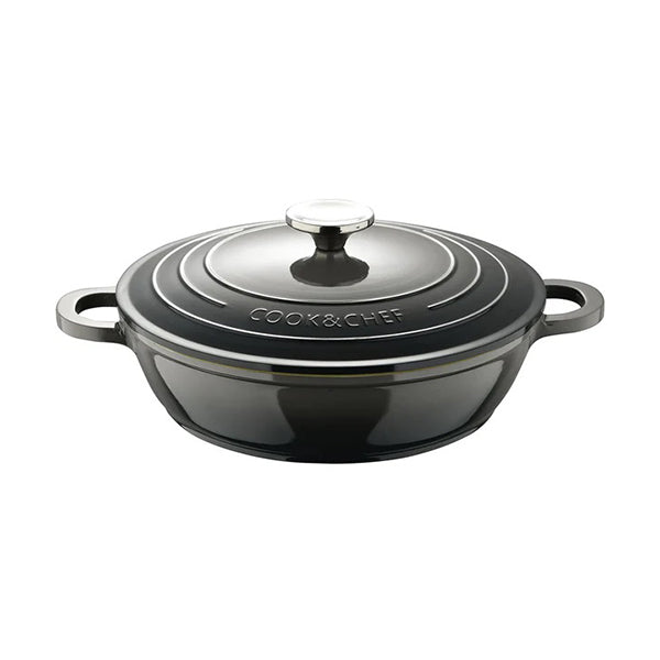 Bergner, Shallow Pot 24X6.5Cm Cast Alu Ind W/Lid - BG-36103-GY