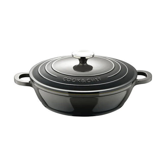 Bergner, Shallow Pot 24X6.5Cm Cast Alu Ind W/Lid - BG-36103-GY