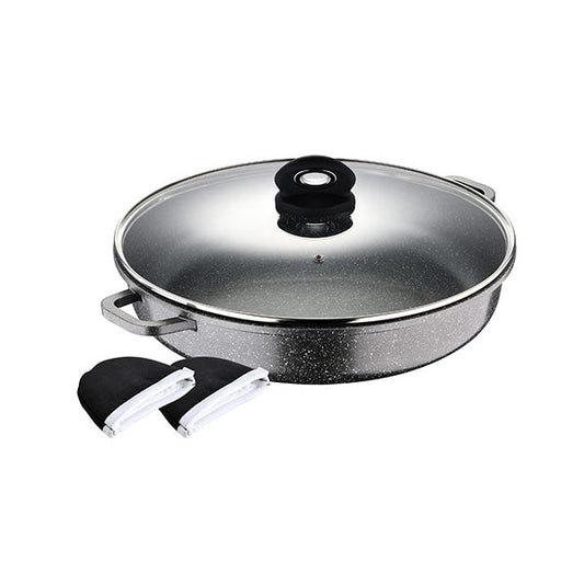 Bergner, Shallow Pot 36X7.5Cm 6L Cast Aluminium Ind W/Lid - BG-30802-GY