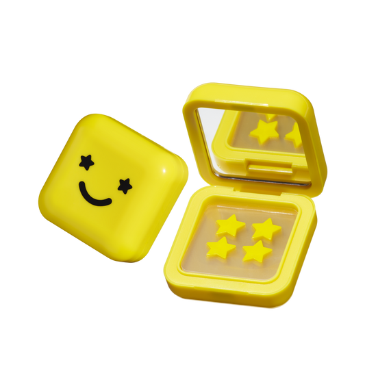 STARFACE hydro-stars® + big yellow absorbs. shrinks. protects.  a cute yellow compact filled with 32 bestselling hydrocolloid pimple protectors