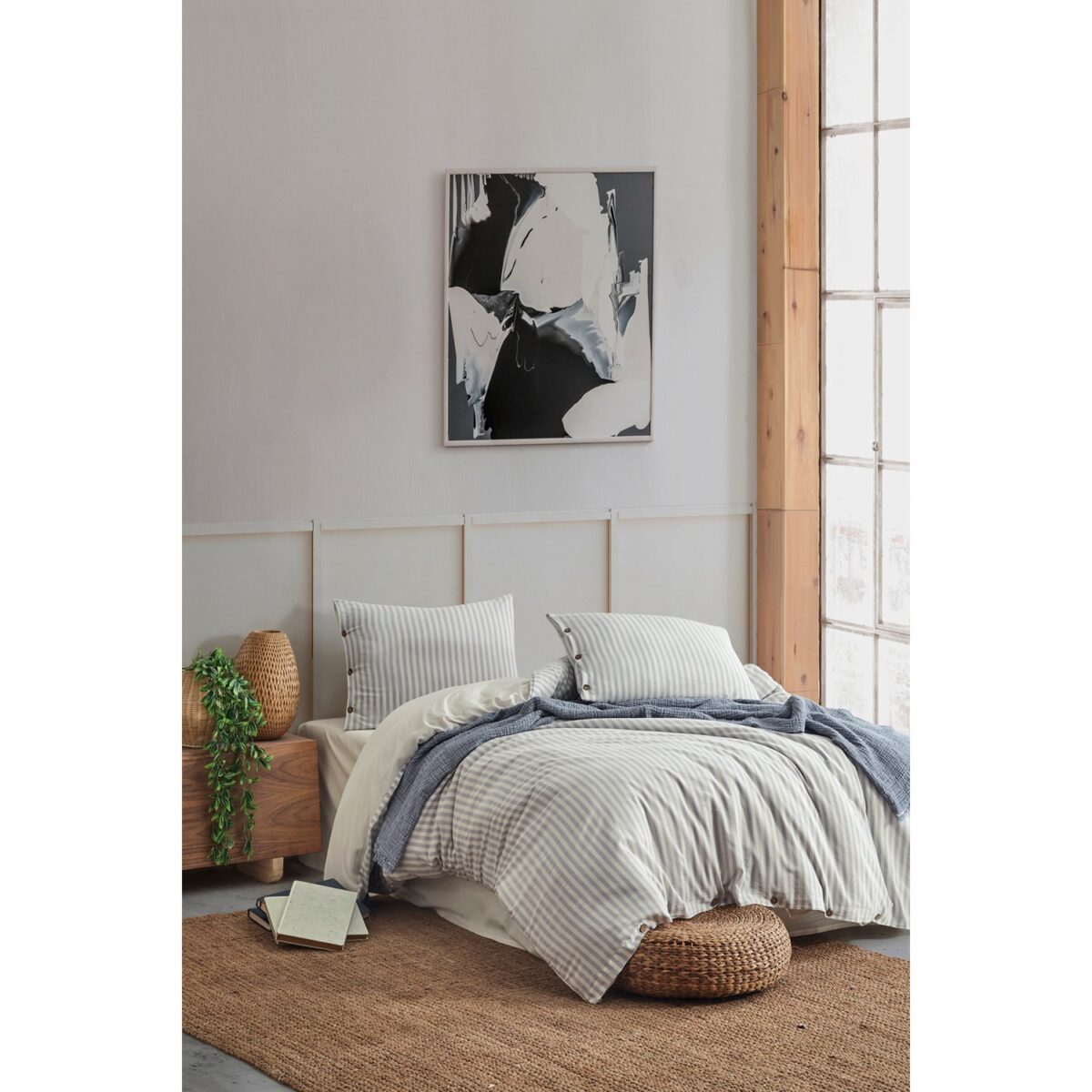 Yarn Dye Double Duvet Cover Set Boho Blue