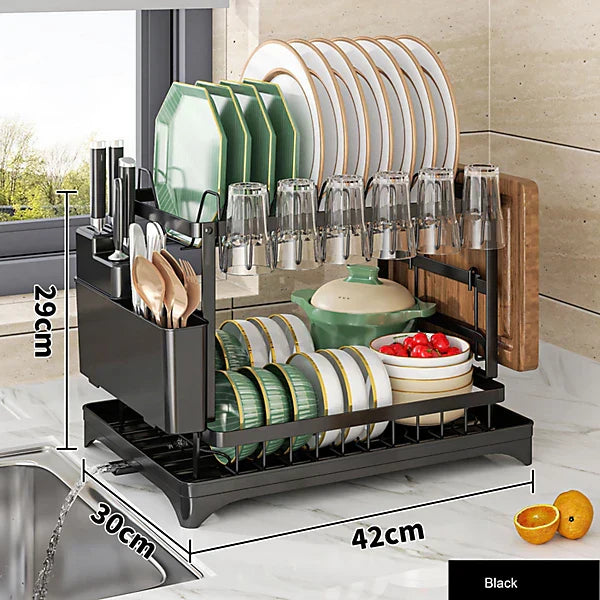 Neo 2 Tier Dish Drain Rack with Draining Outlet