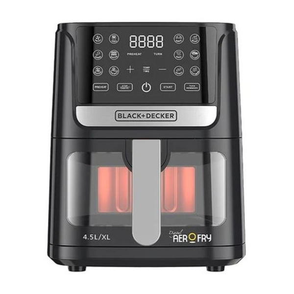 Black + Decker 4.5L Air Fryer with LED Touch Panel, 12 Preset Programs, Adjustable Temp 80-200°C, Timer, Preheat, Reheat, Keep Warm, Dehydrate, Auto-Off, Dishwasher-Safe – AF4500-B5