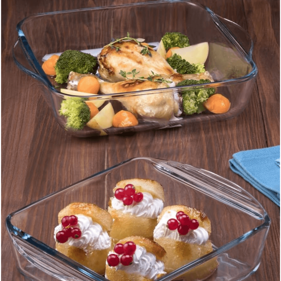 Borosilicate 2-piece Glass Casserole Dish Set 1950ml - 3200ml