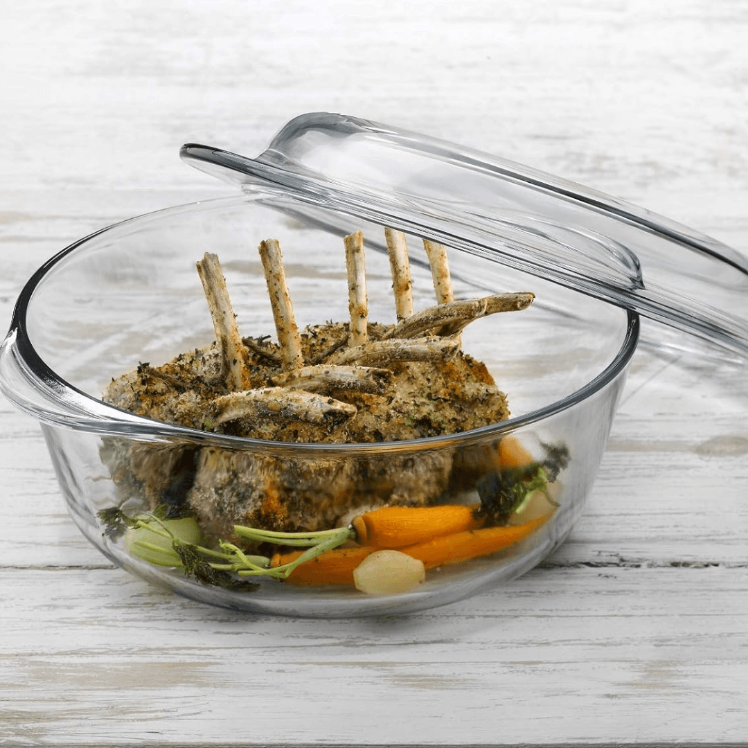 Borosilicate Glass Circular Casserole With Lid 2.07L