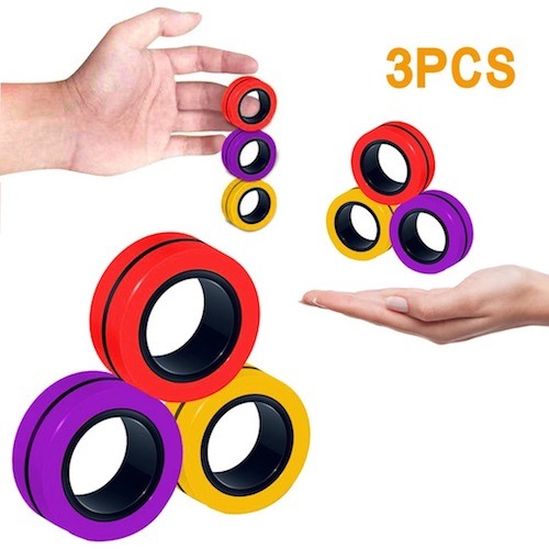 3 PCS Magnetic Fidget Rings  Fidget Toys Office School Stress Toys Magical Ring Props Tools Colorful Unzip Finger Toy for Relax Adults and Kids