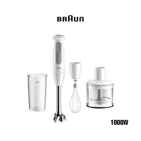 Braun MultiQuick 5 Hand Blender 1000W with Beaker, 500ml Chopper, Whisk, PowerBell VPlus, 21 Speeds, SplashControl for Chopping, Masala Grinding, Chutney, Puree, Smoothie, Soup, Shake MQ50236
