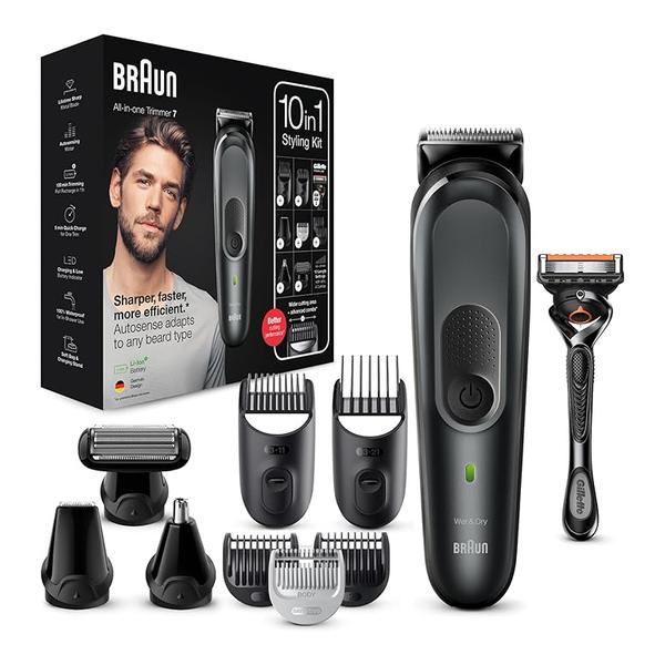 Braun MGK 7331 All-in-one Trimmer, 10-in-1 Trimmer, Multi Grooming Kit, Body Groomer, Beard Trimmer, Hair Clipper, 8 Attachments, and Gillette ProGlide Razor