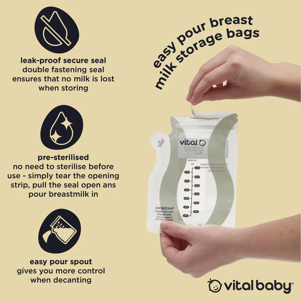 Vital Baby Nurture easy pour breast milk storage bags 30pk