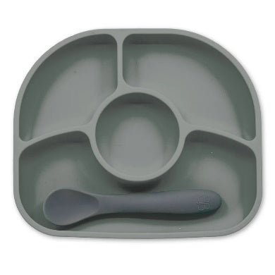 BBLUV - Yumi 4 Section Silicone Plate & Spoon - Grey