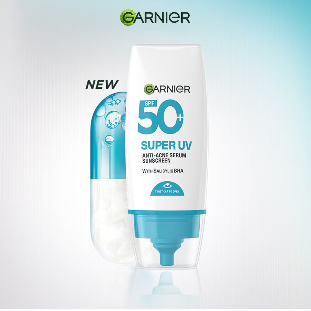Garnier Super UV Anti-Acne Serum Sunscreen SPF50+ 30ml – Lightweight Daily Protection