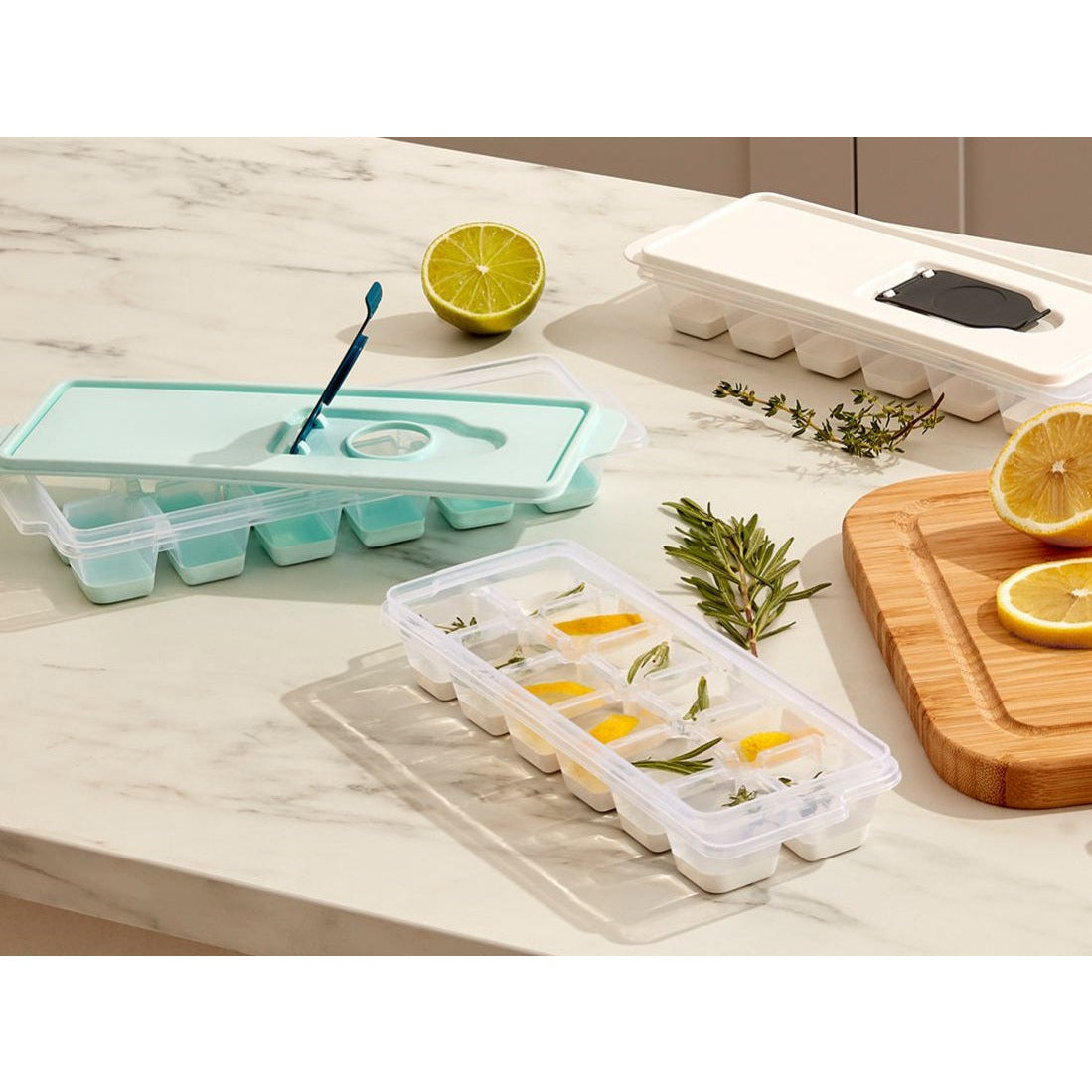 Push Out Ice Cube Tray Silicone Bottom with Colored Lid