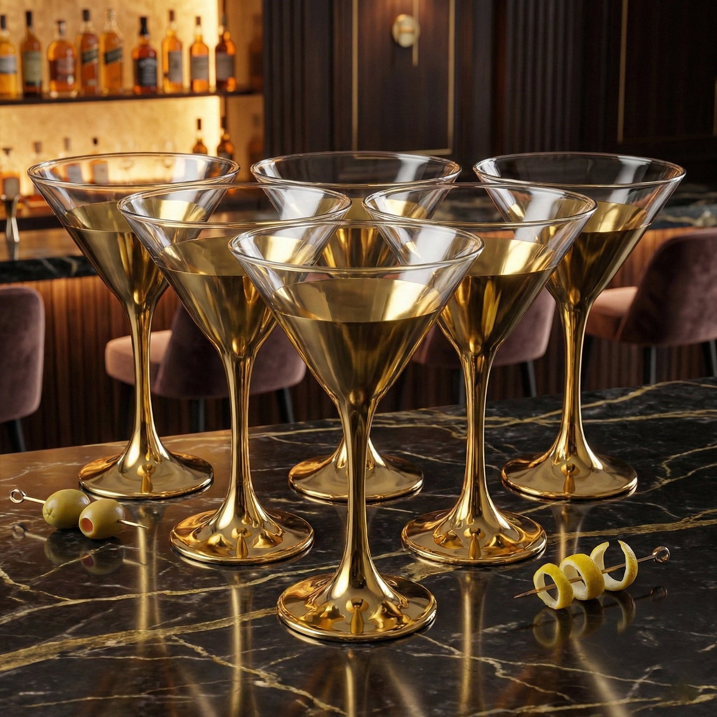 6-Pcs Elegant & Smooth Beverages Champagne Flute Glass – Gold 190ml #3769