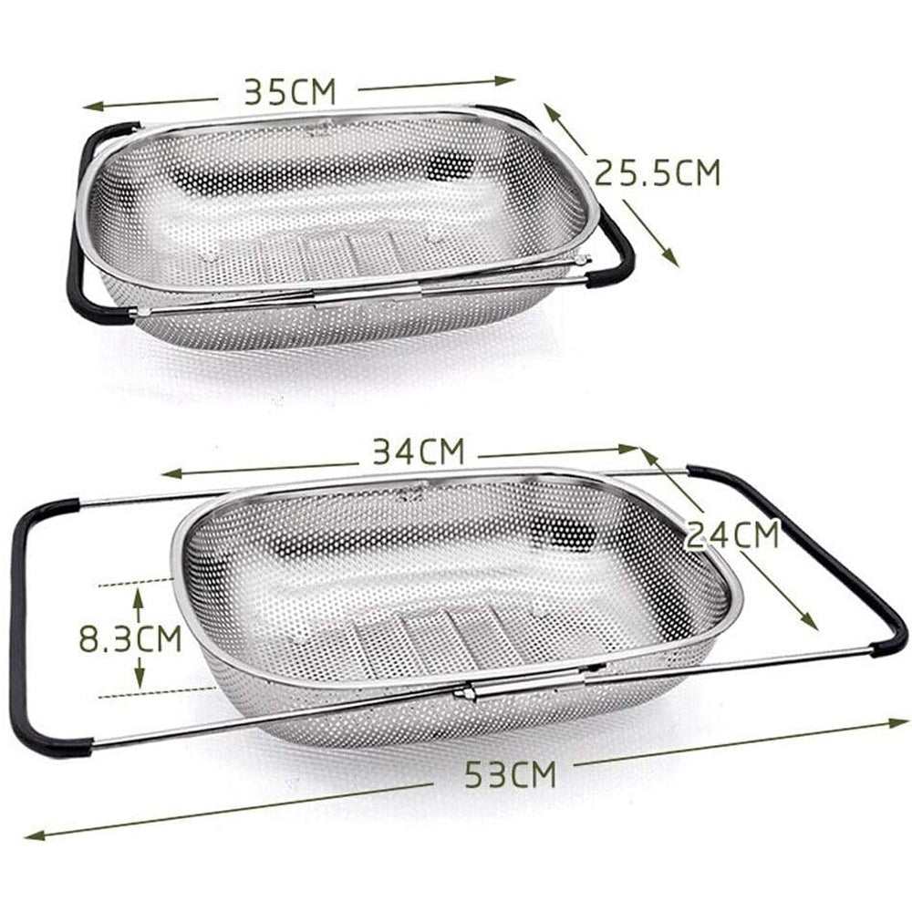 Danny Home Stainless Steel Colander Expandable Strainer Fine Mesh Basket 34cm