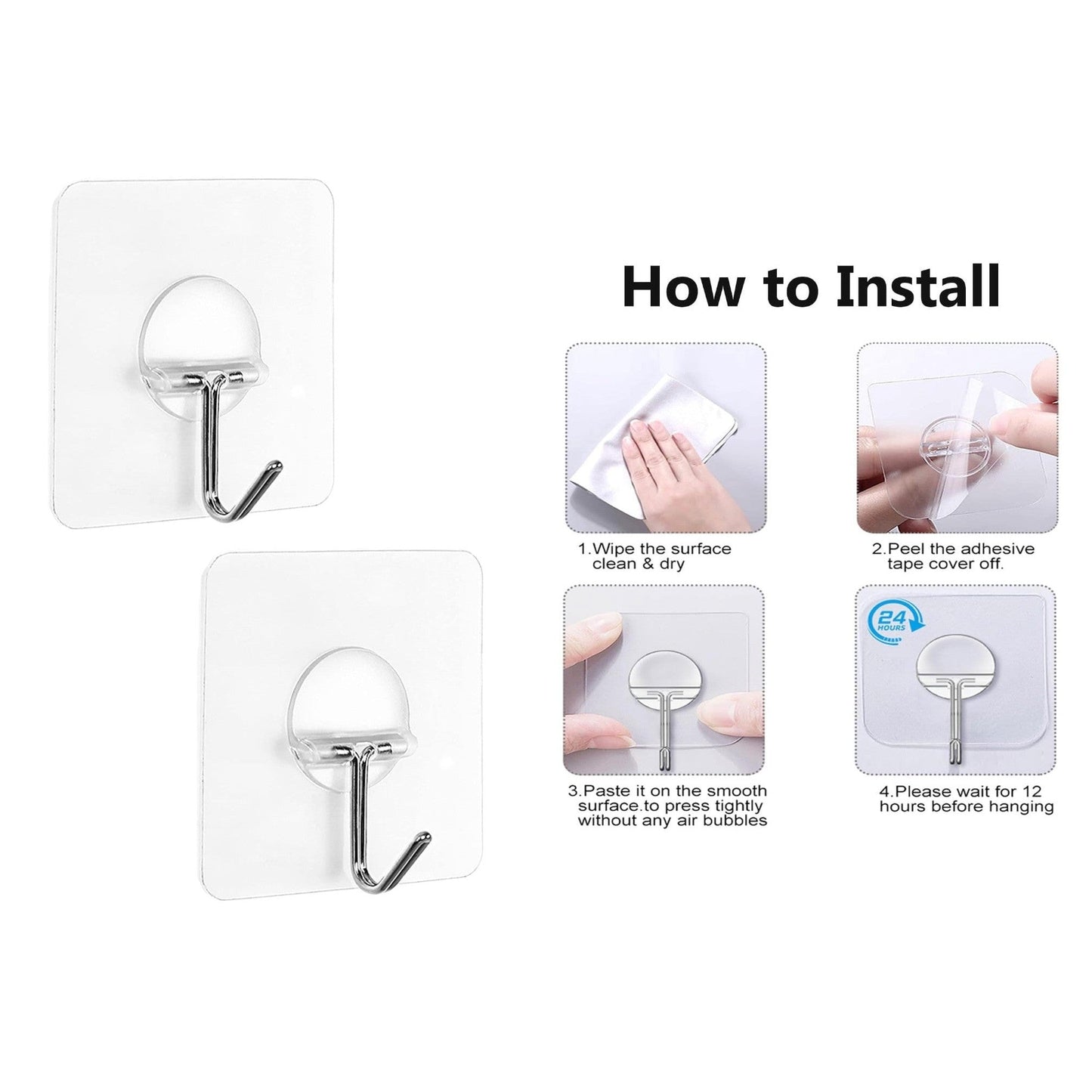 Strong Transparent Adhesiv Large Square Hook X2