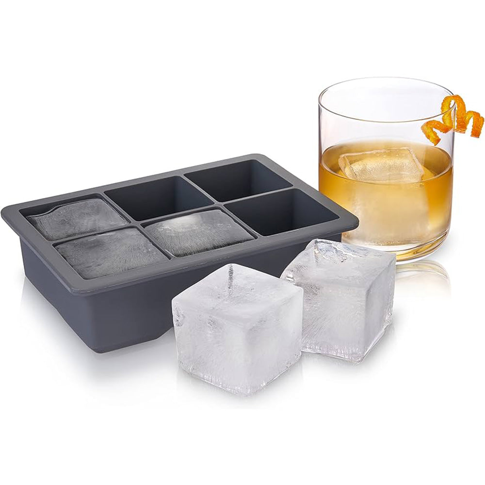 Square Silicone Ice Cube Tray with Funnel – Black (6 Grid)