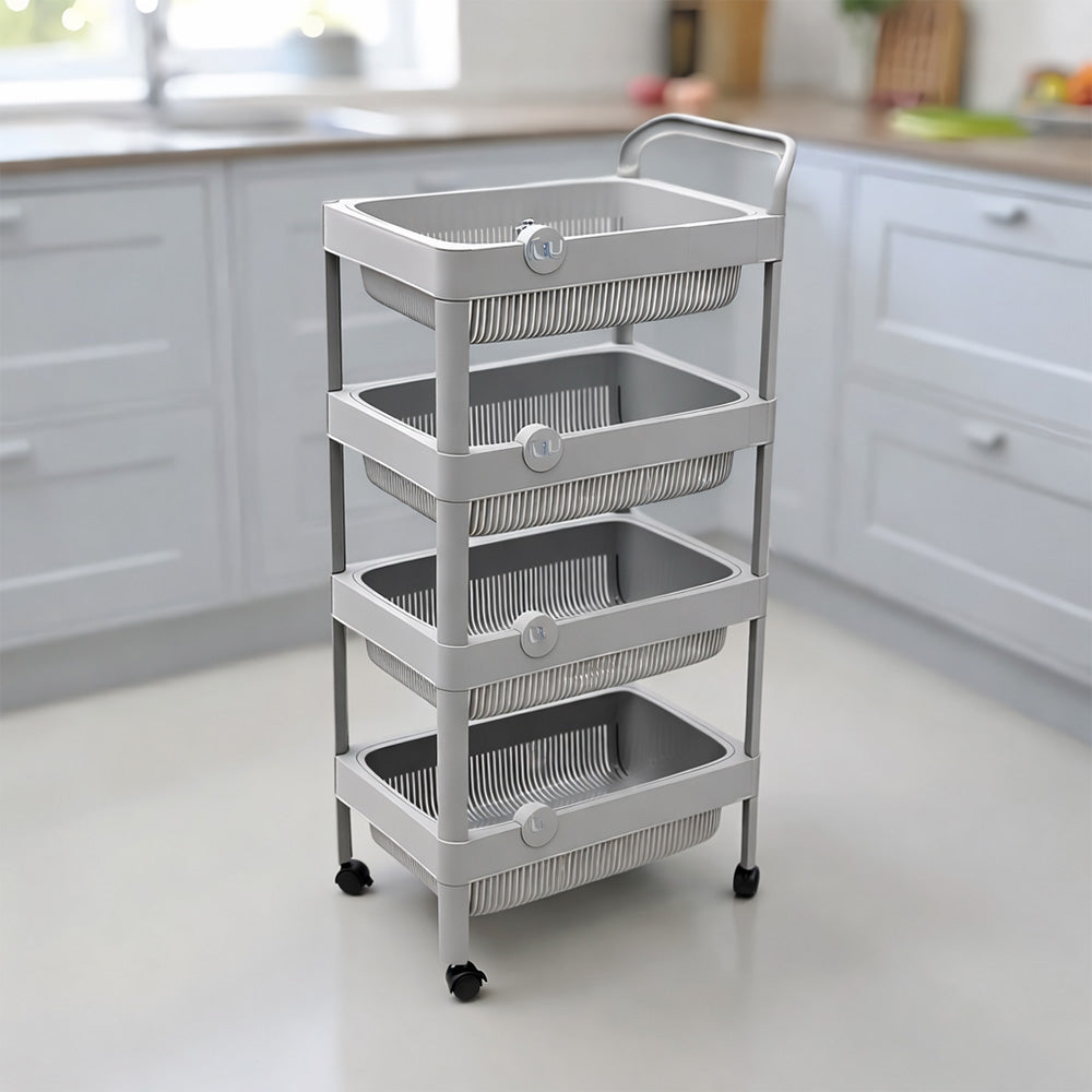Multi-Purpose 4-Tier Plastic Storage Rack on Wheels