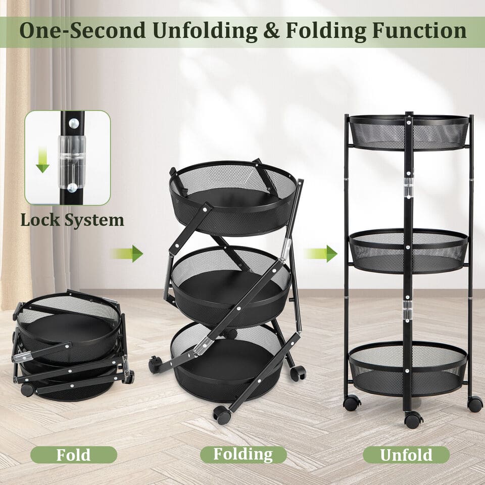 3 Layer Rolling Foldable Cart