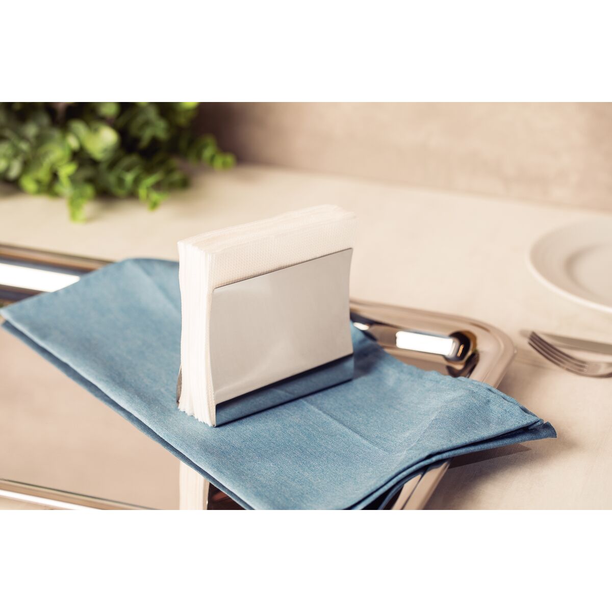 Tramontina Quadrata stainless steel napkin holder with shiny finish