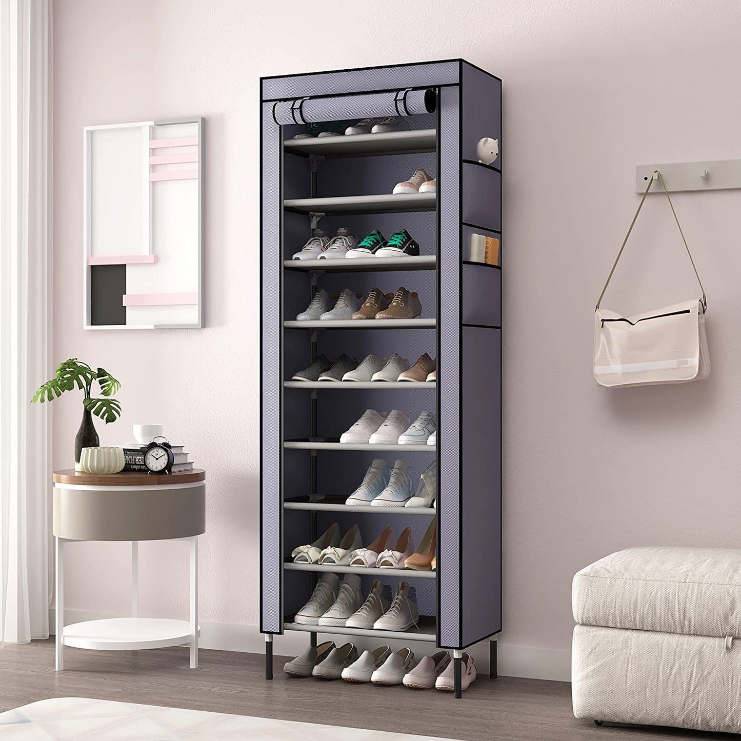 10-Tier Extra Thicken Poles Shoe Rack Stand With Cover #8858-10