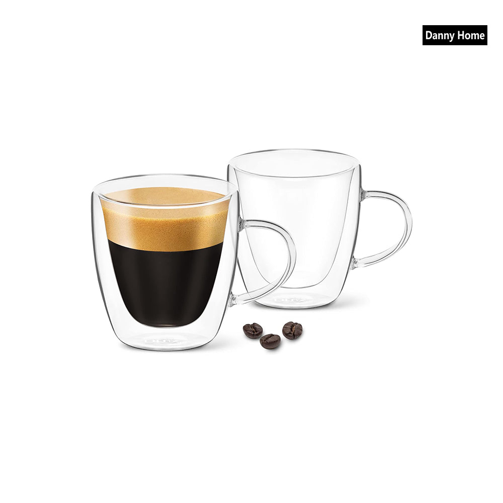 80ml  2-Pcs Danny Home Double Walled Espresso Glasses With Handle Set