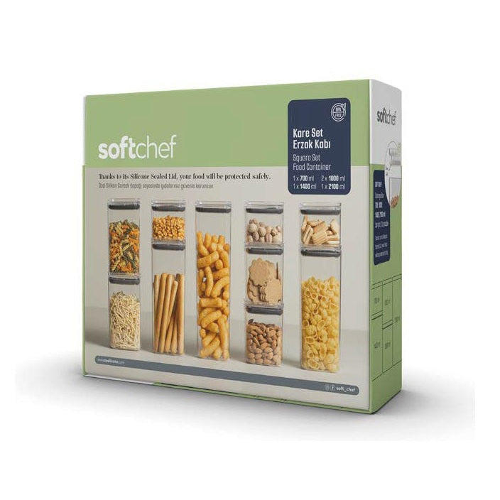 5 Pieces Airtight Squared chef Food Jar Set