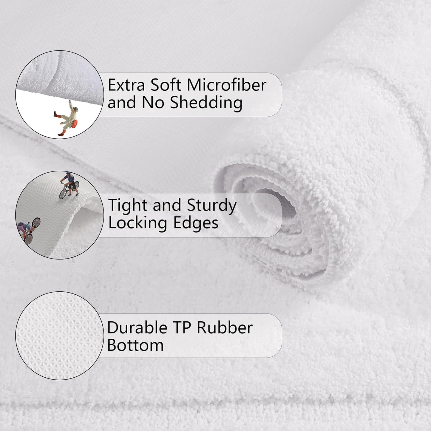 Danny Home Luxury Bath Mat Absorbent Non-Slip Washable Shaggy Bathroom Rug 50X80CM – White