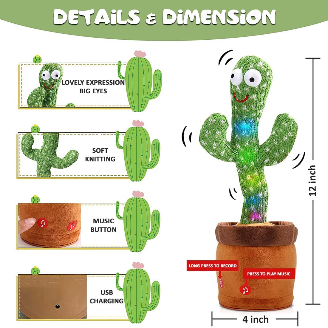 Interactive Speaking Cactus Toy لعبة صبار ناطقة تفاعلية