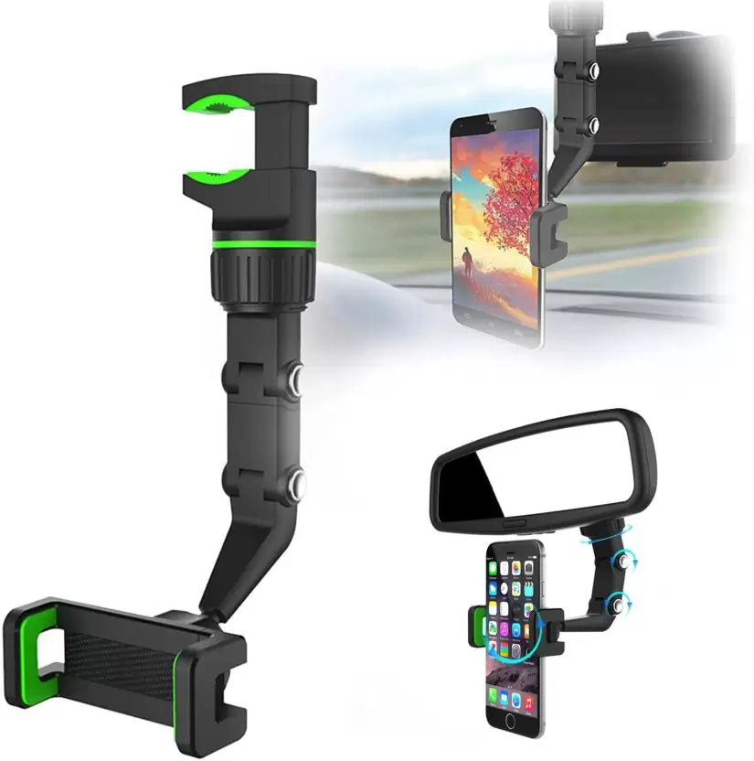 Multifunctional Car Phone Holder Mount, Rearview Mirror Phone Holder for Car, 360 Degree Rotatable - Medaid International