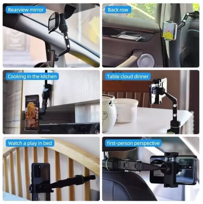Multifunctional Car Phone Holder Mount, Rearview Mirror Phone Holder for Car, 360 Degree Rotatable - Medaid International