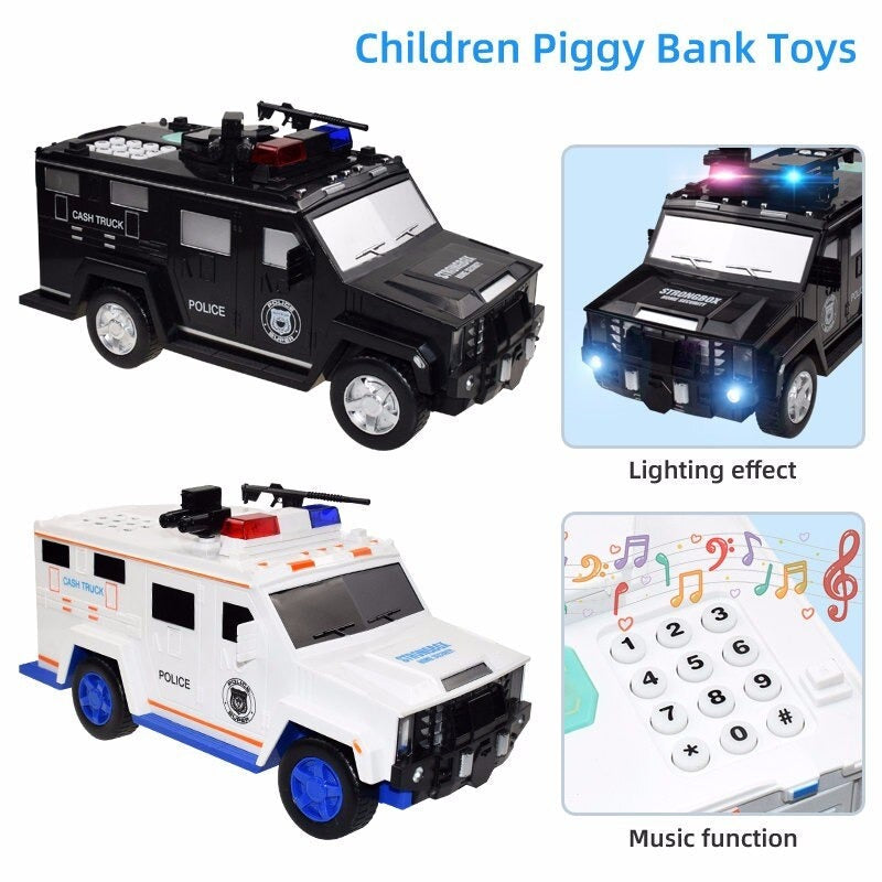 Safe Box For Kids Police Password Fingerprint Music & LED Coin Cash Color Black