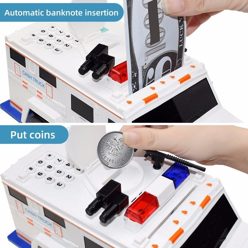 Safe Box For Kids Police Password Fingerprint Music & LED Coin Cash Color Black
