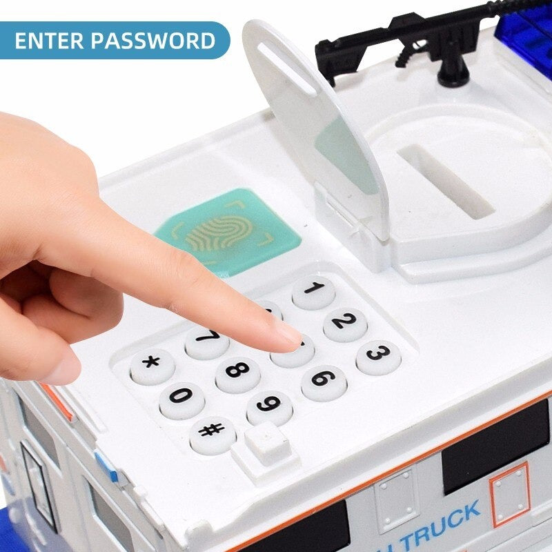 Safe Box For Kids Police Password Fingerprint Music & LED Coin Cash Color Black