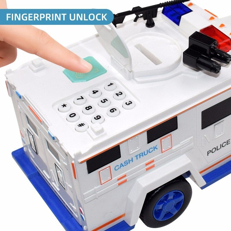 Safe Box For Kids Police Password Fingerprint Music & LED Coin Cash Color Black