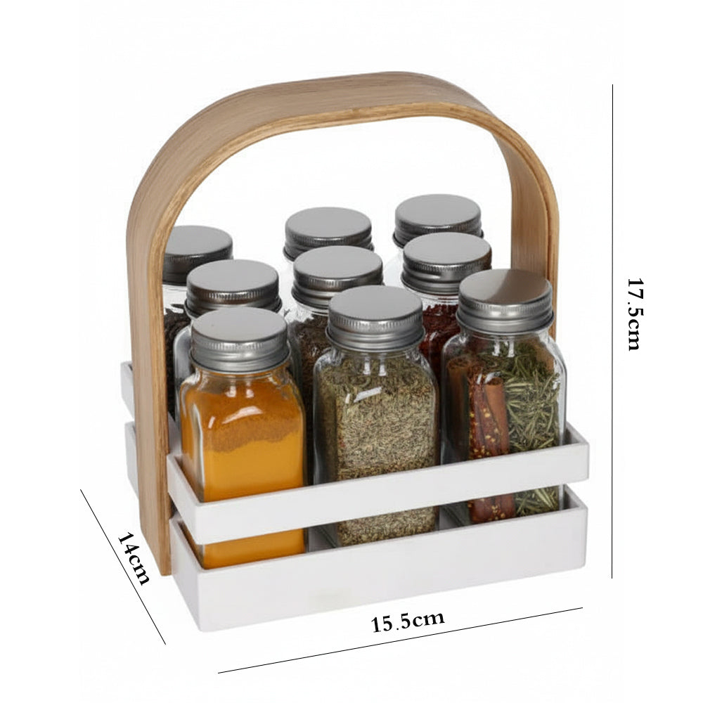Danny Home 9-Spice Jars With Rack Holder Wooden Handle