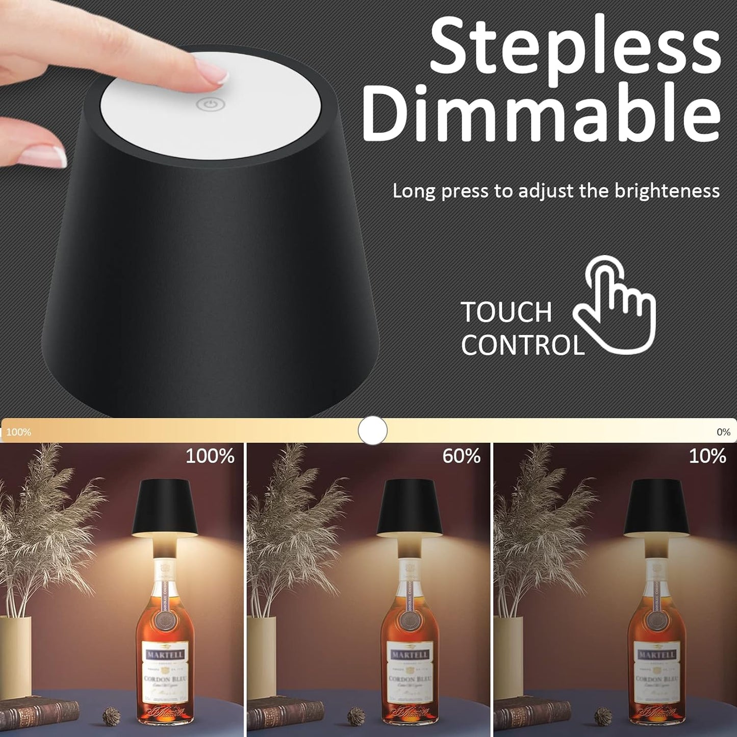 Danny Home Rechargeable Touch Bottle Lamp 3 Color LED