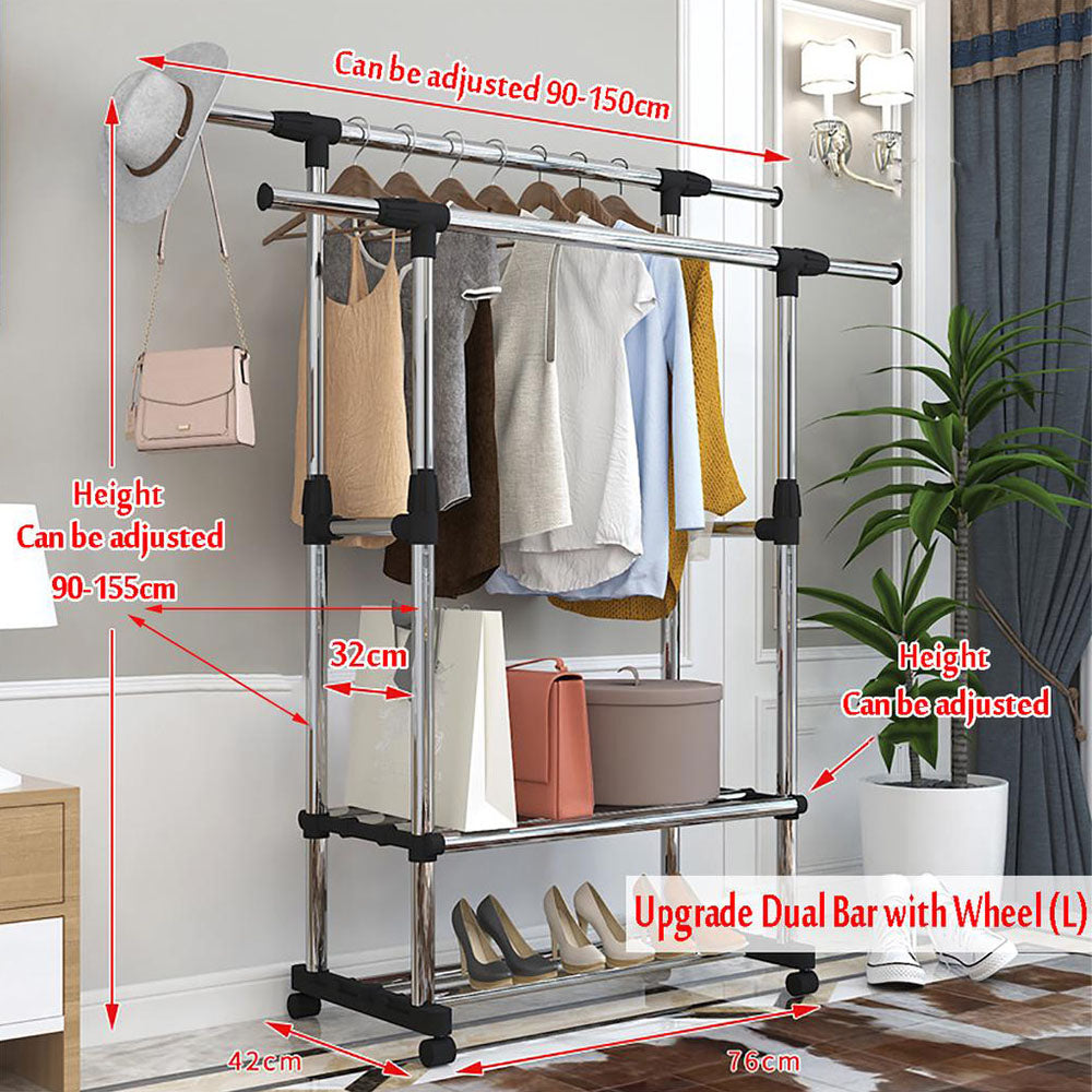 Double Pole Clothes Hanger With 2 Shelves DC-0032