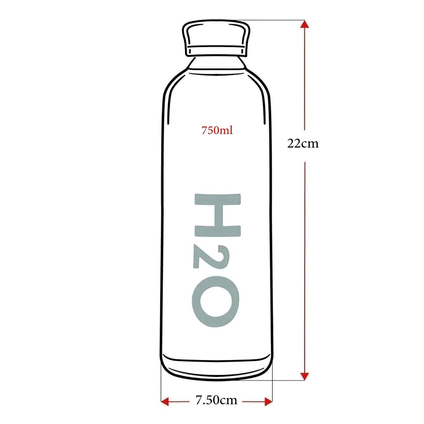 Danny Home H2O crystal-clear Glass Water Bottle with Colorful Caps 750ml