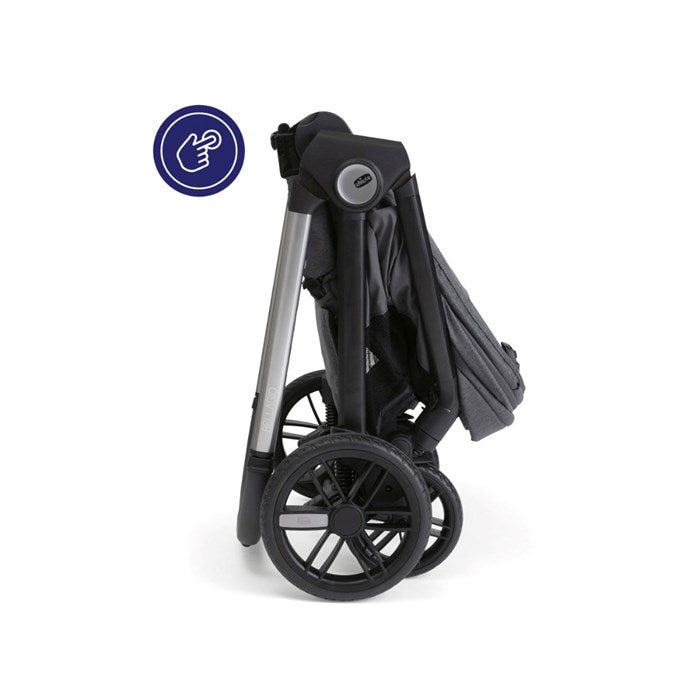 Chicco - Bellagio Stroller - Flexi Carrycot - Black Satin - Kory i-size Essential Black - Car Seat - Full 360 i-size Base - Travel System