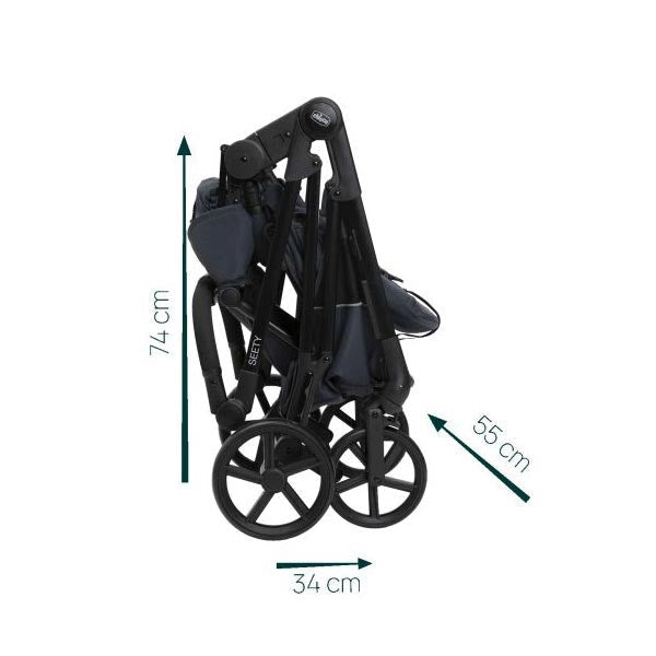 Chicco - Seety Stroller - Seety Carrycot (Boston Grey) - First Seat Recline ( Black Satin) - Full 360 i-size Base - Travel System