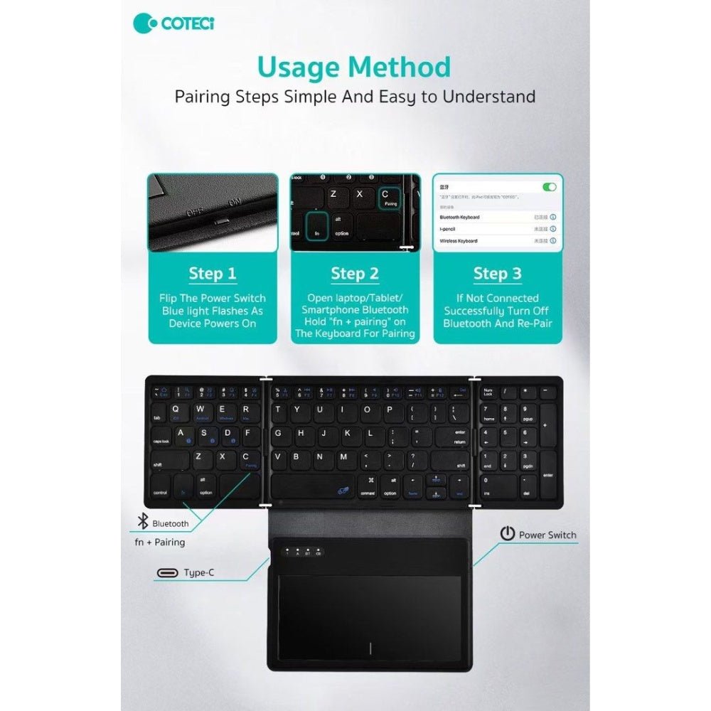 Coteci Folding Keyboard with TouchPad