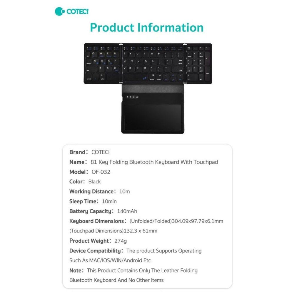 Coteci Folding Keyboard with TouchPad