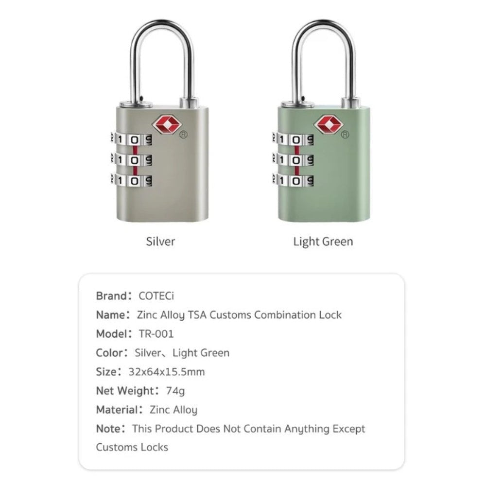 Coteci Zinc Alloy TSA Lock 3 Digit Combination Code Lock