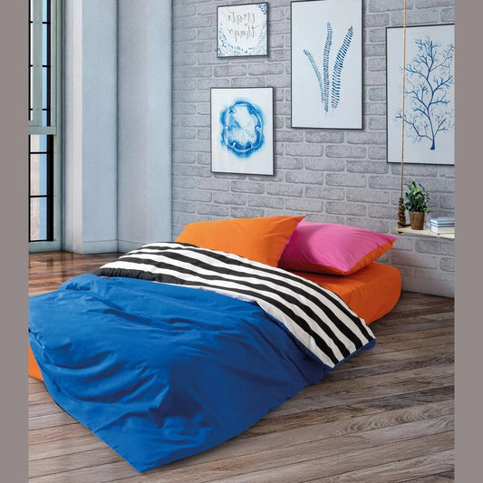 Popping Colors Double Fitted Sheet Duvet Cover Set reversable Dusk Blue
