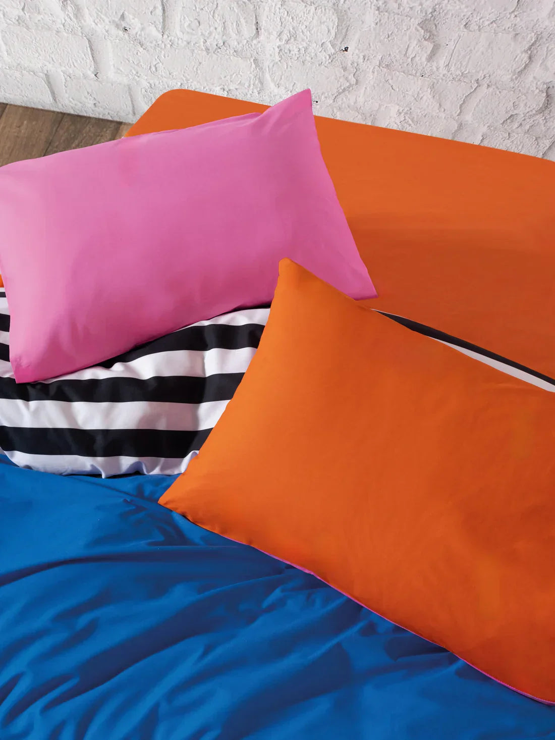 Popping Colors Double Fitted Sheet Duvet Cover Set reversable Dusk Blue